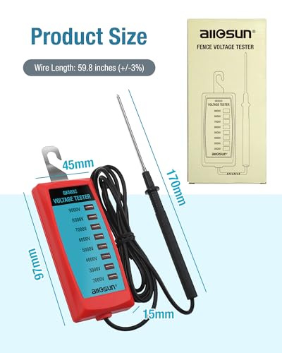 ALLOSUN GK503C NEON Fence Electric Voltage Tester Max 9000V,Electric Fence Fault Finder, Red