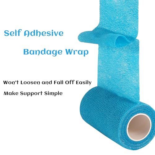 6 Rolls Elastic Self Adhesive Bandage Wrap 4 Inch, Breathable Non Woven Cohesive Bandage, Vet Wrap for Dogs, Ankle Sprains Swelling Tape, Sports Athletic Tape Blue - color: 4 Inch-6 Count Blue