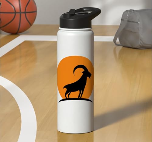 Sunset Wild Goat Capricorn Lover Gift Adult Men Women Kids Stainless Steel Insulated Water Bottle - color: White