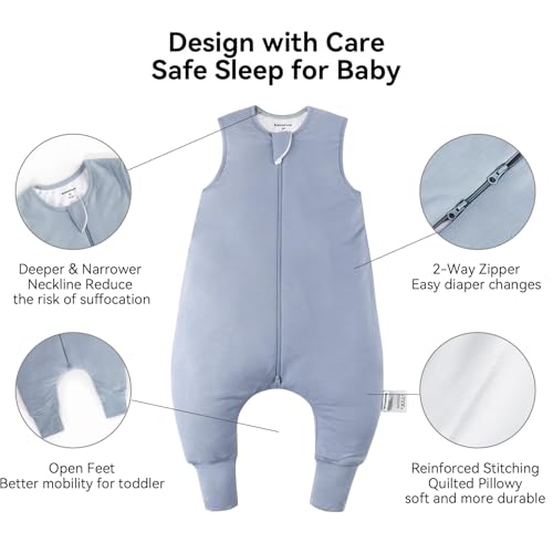 BubblePanda Rayon Made from Bamboo Sleep Sack with Feet 6-12 Months 2.5 Tog | Toddler Sleep Sacks with Legs, Soft Walker Sleeping Sack, Lightweight Baby Wearable Blanket, 2-Way Zipper, Slate, Small - color: Slate, size: S(6-12M)