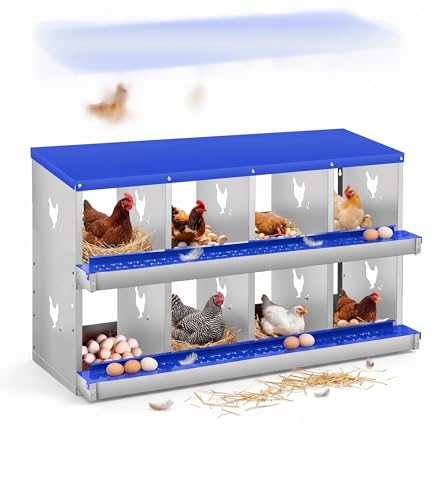 8 Compartment Chicken Nesting Box, Heavy Duty Metal Laying Box with Perch, Easy Assembly & Easy Clean for Outdoor Chicken Coop, Blue - color: Blue, size: 8 Compartment