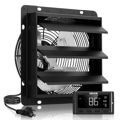 VEVOR 12 inch Exhaust Fan, Wall Mounted Attic Fan with Variable Speed, Temperature & Humidity Controller, 1500 CFM, Automatic Shutter - size: 12 Inch