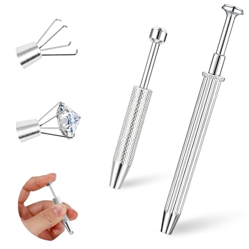 ONESING 2Pcs Piercing Ball Grabber Tool for Changing Jewelry, Stianless Steel Flat Back Earring Applicator Internally Threaded Push Pin Piercing Grabber Tool - color: Silver-D