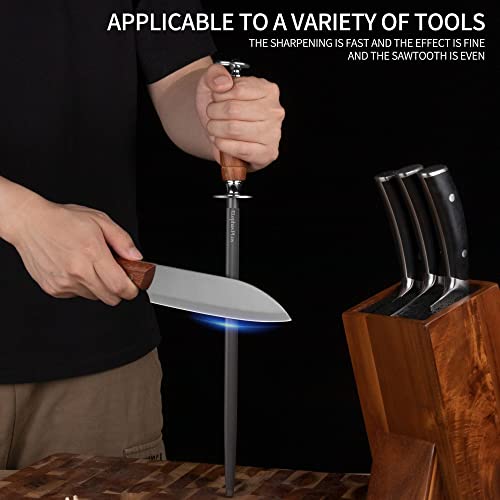 honing steel knife sharpener ，Wooden Handle knife sharpener rod,12 Inch Knife Sharpening Steel Honing Rod（mahogany） - color: Rosewood