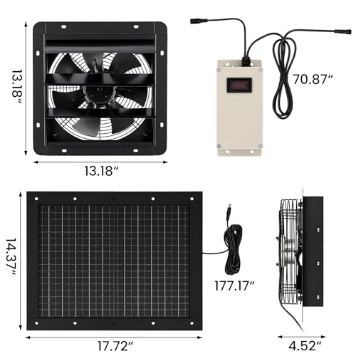 GROWNEER Solar Powered Exhaust Fan, 30W Solar Panel+10" High Speed Solar Powered Fans with Power Adapter, Waterproof Solar Fan with Bracket for Shed, Chicken Coop, Greenhouse, Attic - style: 10 Inch with Solar Panel