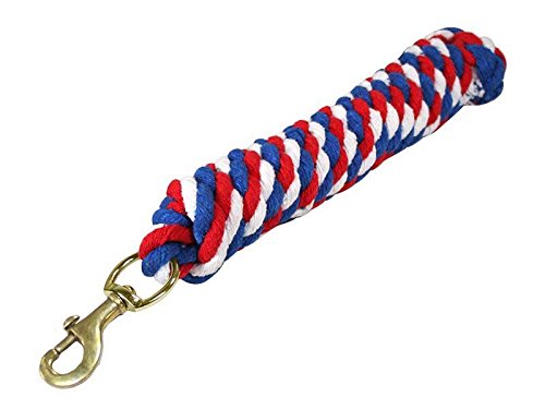 Derby Originals Pair of 10' Patriotic Braided Cotton Lead Ropes with Brass Bolt Snap for Horses and Livestock - Set of 2