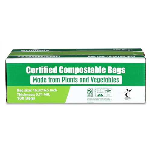 Compost Bags, Compostable Trash Bags 2.6 Gallon Compostable Bags 100 Count Small Compost Bags for Countertop bin Extra Thick 0.71 Mil. ASTM D6400 Certified By BPI and TÜV AUSTRIA - size: 100 Count (Pack of 1), style: 2.6 Gallon