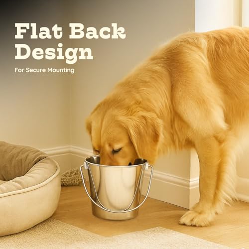 6 Quart Stainless Steel Flat Side Bucket – 1.5 Gallon Heavy Duty Hanging Dog Water Buckets for Kennels & Cages – Flat Back Food & Water Feeding Pail for Livestock, Goats, Sheep & Horses - size: 6 Quarts