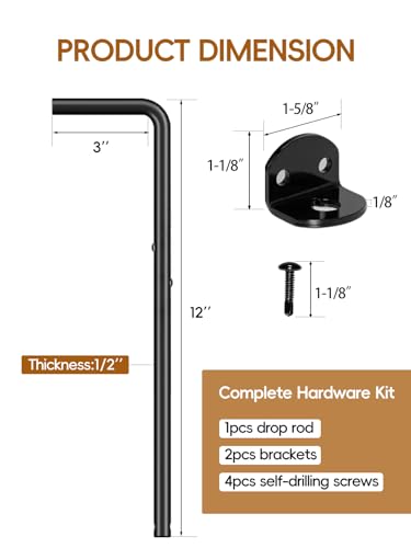 12" Heavy Duty Cane Bolt Gate Drop Rod - Extra Thick Solid Steel Ground Latch for Wood Metal Vinyl Fence & Double Doors, Black Powder Coated - 1Pack - style: Cane Bolt 12in 1pcs