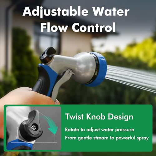 RESTMO Garden Hose Nozzle, Heavy Duty Metal Water Hose Nozzle with 7 Adjustable Spray Patterns, High Pressure Hand Sprayer with Flow Control, Best for Watering Plant & Lawn, Washing Car & Pet, Blue - color: Blue
