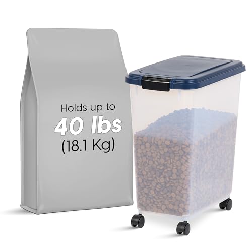IRIS USA Dog Food Storage Container, Up to 40 lbs, Navy, Made in USA | Wheels for Mobility, Airtight Seal, BPA-Free, Best for Bird Seed, Cat food, Cat Litter, Chicken Feed, Pellets - color: Navy, size: 40 lbs