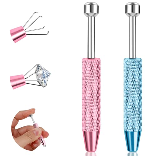 2Pcs Piercing Ball Grabber Tool for Changing Jewelry, Stianless Steel Flat Back Earring Applicator Internally Threaded Push Pin Piercing Grabber Tool - color: Blue&Pink-2pcs
