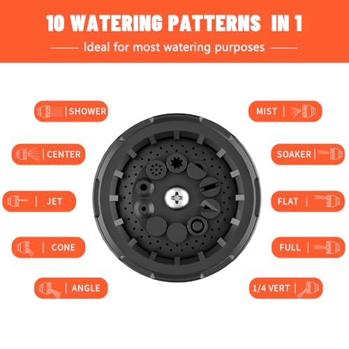 Besiter Garden Hose Nozzle Sprayer 10 Watering Patterns Spray Nozzles Heavy Duty Hose Head Lightweight Hose Attachment Orange - color: Orange