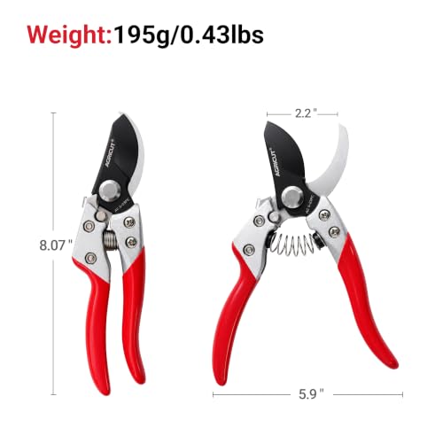 AGRICUT Pruning Shears, 7/8-Inch Cut Capacity Hand Clippers, Bypass Pruners, Gardening Scissors with Sharp Steel Blade (Aluminum Handle, High Carbon Steel) - style: Aluminum Handle, High Carbon Steel