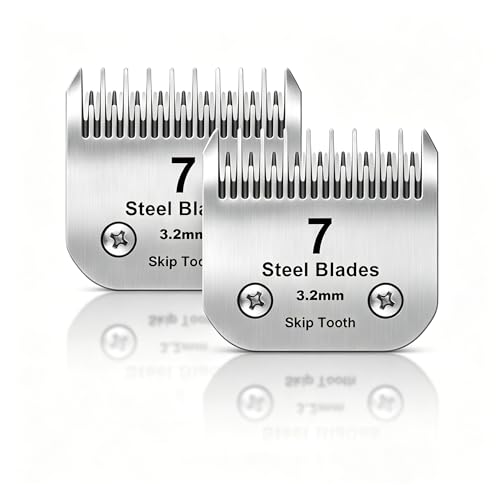 7 Skip Tooth Detachable Pet Dog Grooming Steel Blades,Compatible with Andis,Oster A5,Wahl KM10 Series Clippers,Cut Length 1/8-Inch (3.2mm) ，2 Pack - size: 7 Skip Tooth-2 PCS