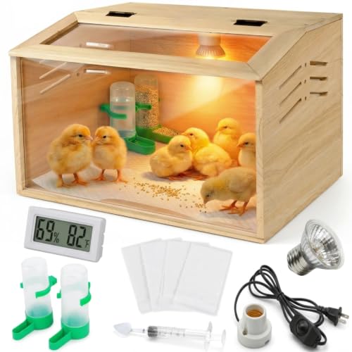 15.74 x 11.81 x 11.81” Chick Brooder Box with Heating Lamp, Poultry Brooder with Heaters, Wooden Brooder Box for Baby Chicks, Ducks, Quail and Birds