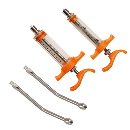 2Pcs Reusable Goat Drench Syringe with 2 Detachable Metal Drench Nozzles | Adjustable Dosage Drench Gun for Sheep, Pig, Cattle, Dog, Cat, Goat Feeding,Livestock Supplies 10ml and 20ml