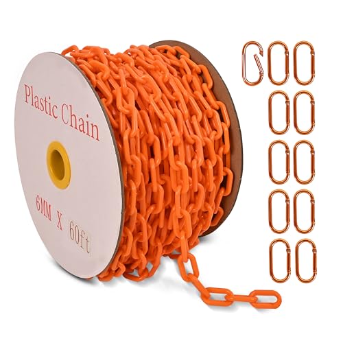 60 Feet Plastic Barrier Chain Orange,1.5-Inch Link Diameter Safety Barrier Chain，Large Plastic Chain，6MM Plastic Barrier Chain，Plastic Chain Links - color: orange, size: 1-1/2 in-60feet