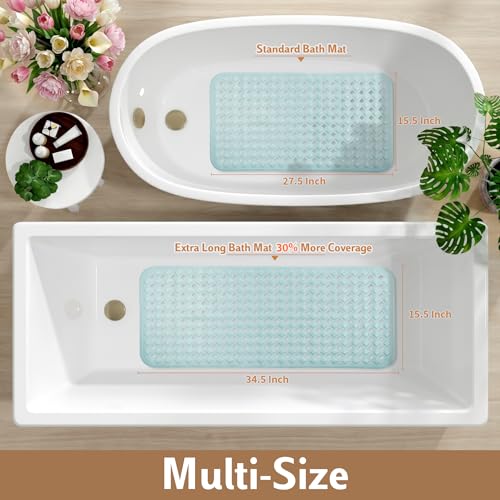 Yimobra Bathtub Mat Non Slip, Super Strong Suction Cups, 28"X16" Long Shower Mat with Drain Holes, Machine Washable Fast Draining Bath Mats, Bathroom Essentials,Mint Green - color: Mint Green, size: 27.5 X 15.5 Inch