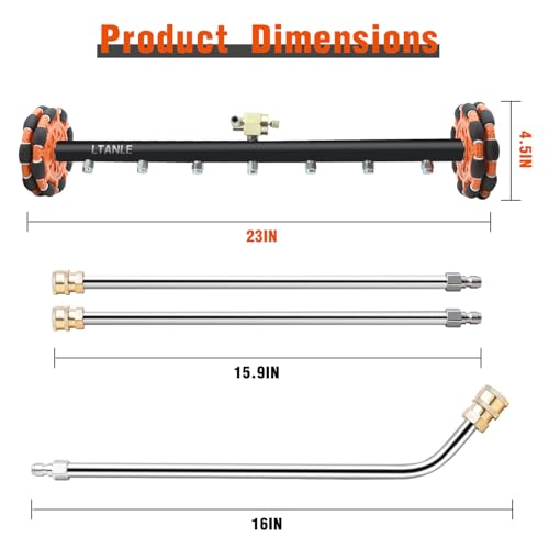 2-in-1 Can Move Horizontally Pressure Washer Undercarriage Cleaner Water Broom，23" Surface Cleaner Power Washer Attachment with 7 Nozzles 3 Extension Rods andSpare Wheel，4000 PSI - size: 23INCH