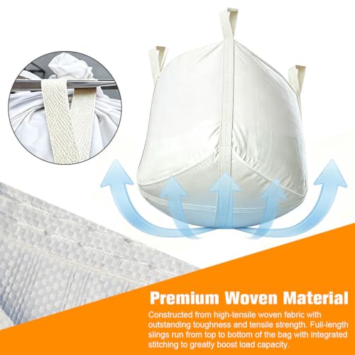 Heavy Duty Bulk Bags 220 Gallon Flat Bottom Duffle Top 10Pack | White Woven Polypropylene FIBC Bulk Bags for Construction, Demolition, Mining & Landscaping, Holds up to 3500lbs - size: 10 Pack / MAX LOAD:4400 LBS