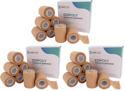 Self Adhesive Wrap Cohesive Wrap Bandages 6 Count 3" x 5 Yards, Medical Tape, Adhesive Flexible Breathable First Aid Non Woven Rolls, Stretch Athletic, Ankle Sprains & Swelling, Sport (Pack of 3) - color: Beige, size: 6 Count (Pack of 3)