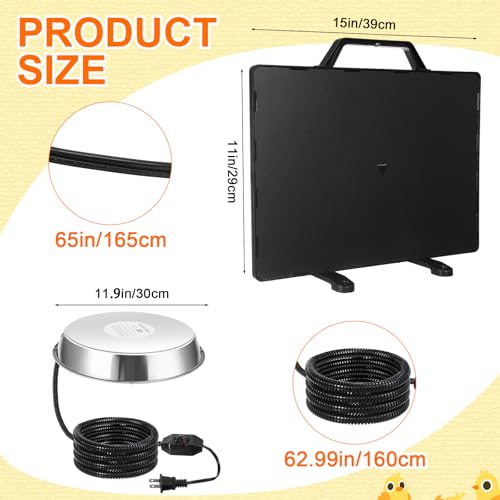 VIHOSE 2 Pcs Chicken Coop Heater 1 PC Radiant Heat Panel with Adjustable Temp 77 to 200℉ 1 PC Stainless Steel Poultry Chicken Waterer Heater for Winter Heated Base Radiant Warmer for Inside Outdoor