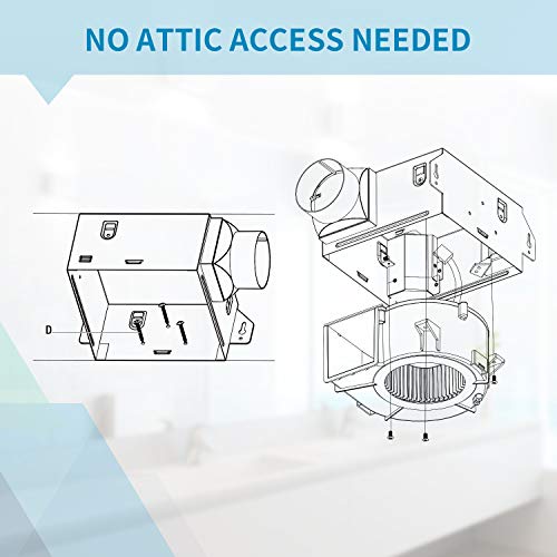 Tech Drive Very Quiet Bathroom fan 50 CFM,1.0Sone,DC Motor,3 Inch Duct | No Attic Access Needed, HVI and Energy Star Certified, Easy to Install,Ceiling Mounted, White - size: 50CFM 1.0Sone