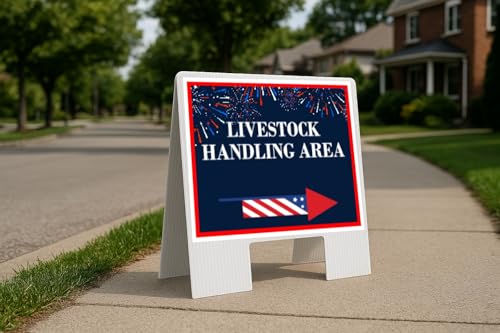 Livestock Handling Area 4Th Of July American Flag Usa Patriotic Fireworks Directional Arrows A-Frame Double Sided 23x23 in. Yard Road Sign - size: Double A-Frame Directional Arrows