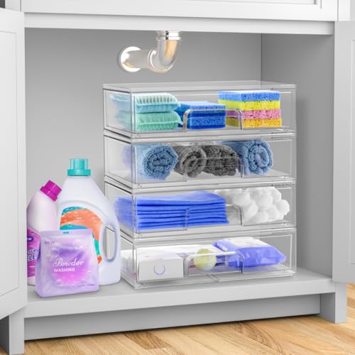 Sorbus Clear Stackable Storage Drawers (2 Pack, 12.1'' Wide) | Acrylic containers with pull-out bins keep cosmetics, brushes and daily items sorted on bathroom counters or in cabinets. - size: 2 Pack, 12.1’’ Wide