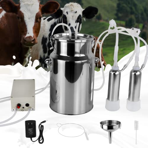 2026 Upgrade 7L Cow Milking Machine, Continuously Adjustable Suction Pulsation Vacuum Electric Milker, Portable Livstock Milking Machine with Stainless Bucket(US Plug)(7L Cow) - size: 7L Adjustable Cow Milking Machine