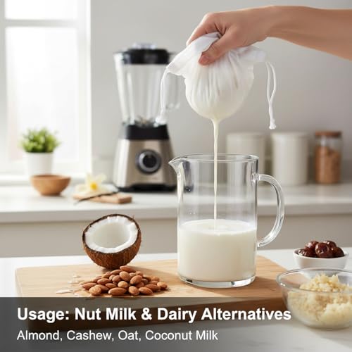 Nut Milk Bag, Food Straining Bag, Nylon, 7.9 x 11.8", 4 Pack | Cheese Cloth Bag, Straining Fruit Juice, Tofu, Almond