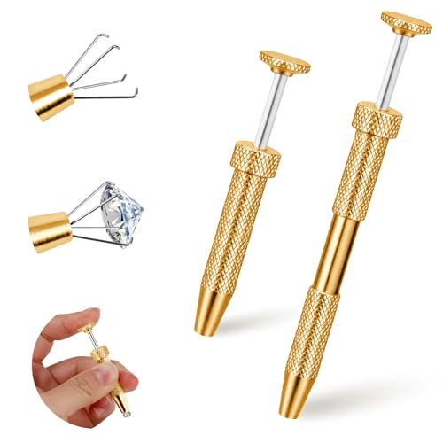 2Pcs Piercing Ball Grabber Tool for Changing Jewelry, Stianless Steel Flat Back Earring Applicator Internally Threaded Push Pin Piercing Grabber Tool - color: Gold