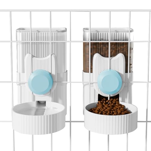 Hanging Cage Auto Pet Food Bowl Water Bottle Dispenser, 1L, Blue | Auto Gravity Pet Feeder and Waterer Set, Kennel Feeding Station, Crate Feeder Dish, For Rabbit Puppy Cats Ferret - color: Blue
