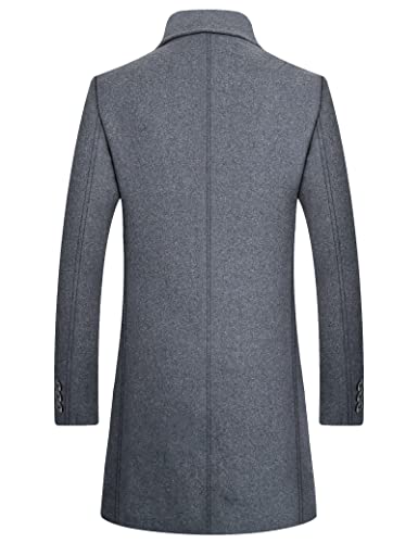 BOJIN Mens Trench Coat Wool Blend Top Pea Coat Winter Long Single Breasted Classic Stylish Business Overcoat - color: Bj04 Grey, size: Small