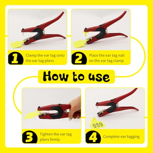 Cattle Ear Tags numberd 001-100 with Applicator Kit,Yellow | Large Plastic Livestock Ear Tag with Tagging & Removal Pliers Kit,for Cattle,Sheep,Cow,Goat,Pigs,Animal ID Cards with Pins - color: Yellow, size: 001-100 with Tagging & Removal Pliers Kit