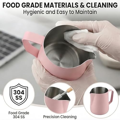 Milk Frothing Pitcher 20oz (600ml) – Stainless Steel Latte Art Pitcher with Inner Scale & Pointed Spout for Espresso Machine & Coffee Barista Tools – Pink Stainless Steel Milk Frother - color: Pink