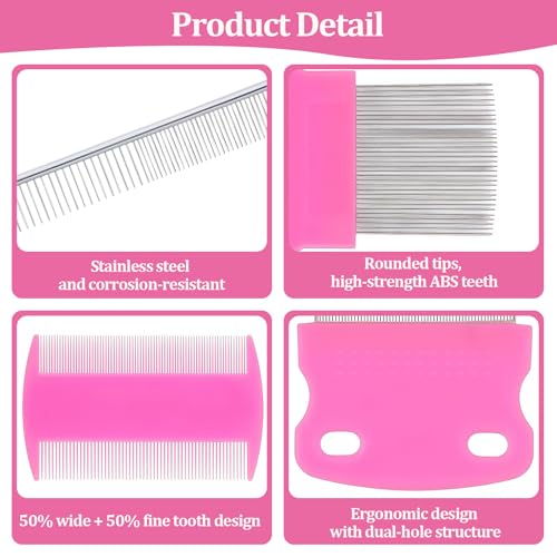 6 Pack Pet Grooming Combs, Stainless Steel Dog and Cat Grooming Combs with Rounded Teeth, Double-Sided Professional Pet Tear Stain Remover for Small, Medium, and Large Pets (Pink) - style: Pink