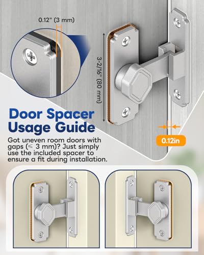 Pocket Door Lock, 90 Degree Latch, Barn Door Hardware Silver 1PC | Solid Aluminum Alloy, 3MM Spacer, 360° Rotation, Sliding Screen Door Lock, Cabinet, Bathroom, Garden Gate, Shed, Bedroom - color: Silver-1 Pc