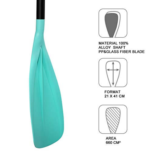 Karltion SUP Paddle - 3-Piece Adjustable Aluminium SUP Paddle with Glass Fiber Blade for Surfing, Floating, Water Sports - color: Turquoise
