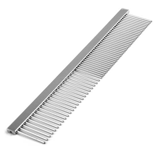 Jeffers Flat Back Pet Grooming Comb – Chrome Plated Steel Comb with Fine & Coarse Teeth for Dogs, Cats, Puppies – Detangling, Deshedding, Dematting Tool for Long or Short Hair - 6" L, 7/8" Teeth - size: 6"L