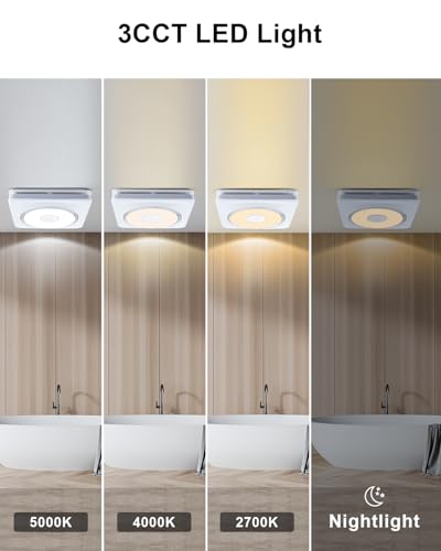 GROWNEER Bathroom Exhaust Fan with Bluetooth Speaker and Heater, Quiet Exhaust Ventilation Fan with Light & Remote 110/160 CFM 1.0 Sone, 9 RGB Modes, 1500lm 3-CCT & Nightlight - style: Bluetooth & Heater