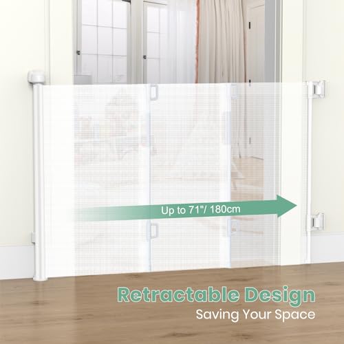 HAMOPY Retractable Baby Gate, 33" Tall, Extends up to 71" Extra Wide Baby Gate, Durable Auto-Lock Mesh Dog Gate, Pets and Child Safety Gates for Stairs, Doorways, Hallways, Indoor, Outdoor(White) - color: Wh