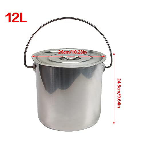 Extra Thick 304 Stainless Steel Milk Can, Milk Jug Milk Pail Anti-Leak Liquid Storage Transport Container with Sealed Lid and Carry Handle Tote Jug for ice, Meat, Fish, Food, Rice (12L/3.2Gal) - size: 12L/3.2Gal