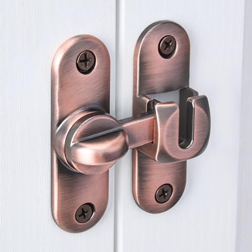 Red Bronze 90/180 Degree Barn Door Latches,Flip Gate Lock | Zinc Alloy Flip Gate Latches,Right Angle Door Lock,for bedroom,garage,sliding door,window,cabinet,drawer,pet enclosures - color: Red Bronze