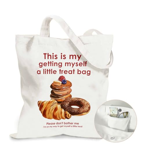 Aesthetic Canvas Tote Bag for Women - with Magnetic Snap Closure & Zipper Inner Pocket Reusable Totes Bag - color: Treatfood1
