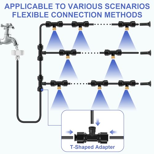 GMAULEE Misting Cooling System, DIY 78.8FT(24M) Misting Line +24 Brass Mist Nozzles+ a Brass Connector(3/4'') Outdoor Mister System for Patio Waterpark Garden Trampoline Greenhouse - size: 78.8 ft (24M)+24 Brass