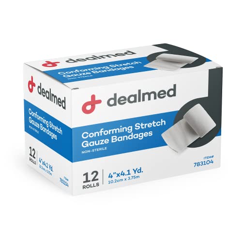 Dealmed Stretch Gauze Bandages 4 in - Non-Sterile Latex Free - 96 Rolls | Polyester Fabric, Self-Adhering, Nonstick Mesh, 4.1 yd Length, Conforming Wrap, For Arms And Legs, White, Case Pack - size: 4 Inch (Case), style: Non-Sterile
