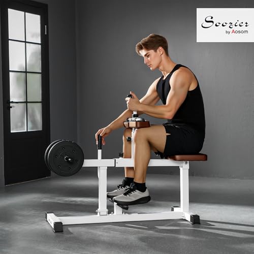 Soozier Seated Calf Raise Machine for Home Gym Waist Arm Training | Adjustable Calf Machine Leg Extension - color: Brown