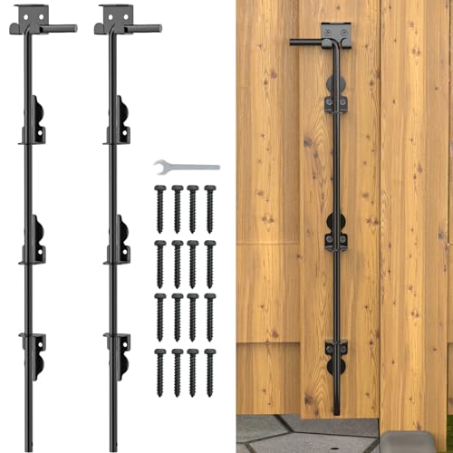 24" Cane Bolt Drop Rod for Gate, Heavy Duty Gate Latch 2 Pack | Gate Latch for Wooden Fence Metal Gates, Gate Ground Stopper Hardware for Wood PVC Vinyl Metal Gates - color: 24"-Black, size: 2 Pack